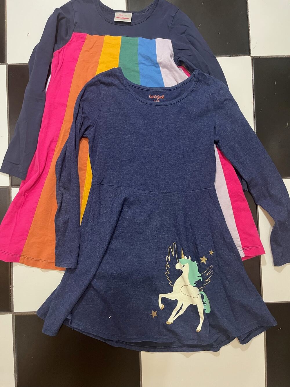 Lot of 2 Girls' size 8 long sleeve dresses - Hanna Andersson + Cat & Jack